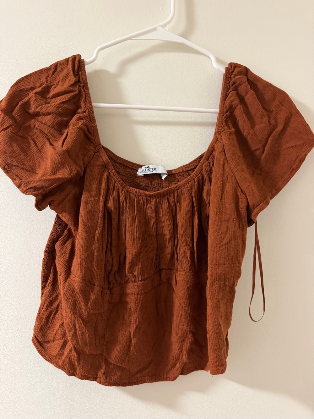 Hollister Rust Brown Puff Sleeve Square Neck Top